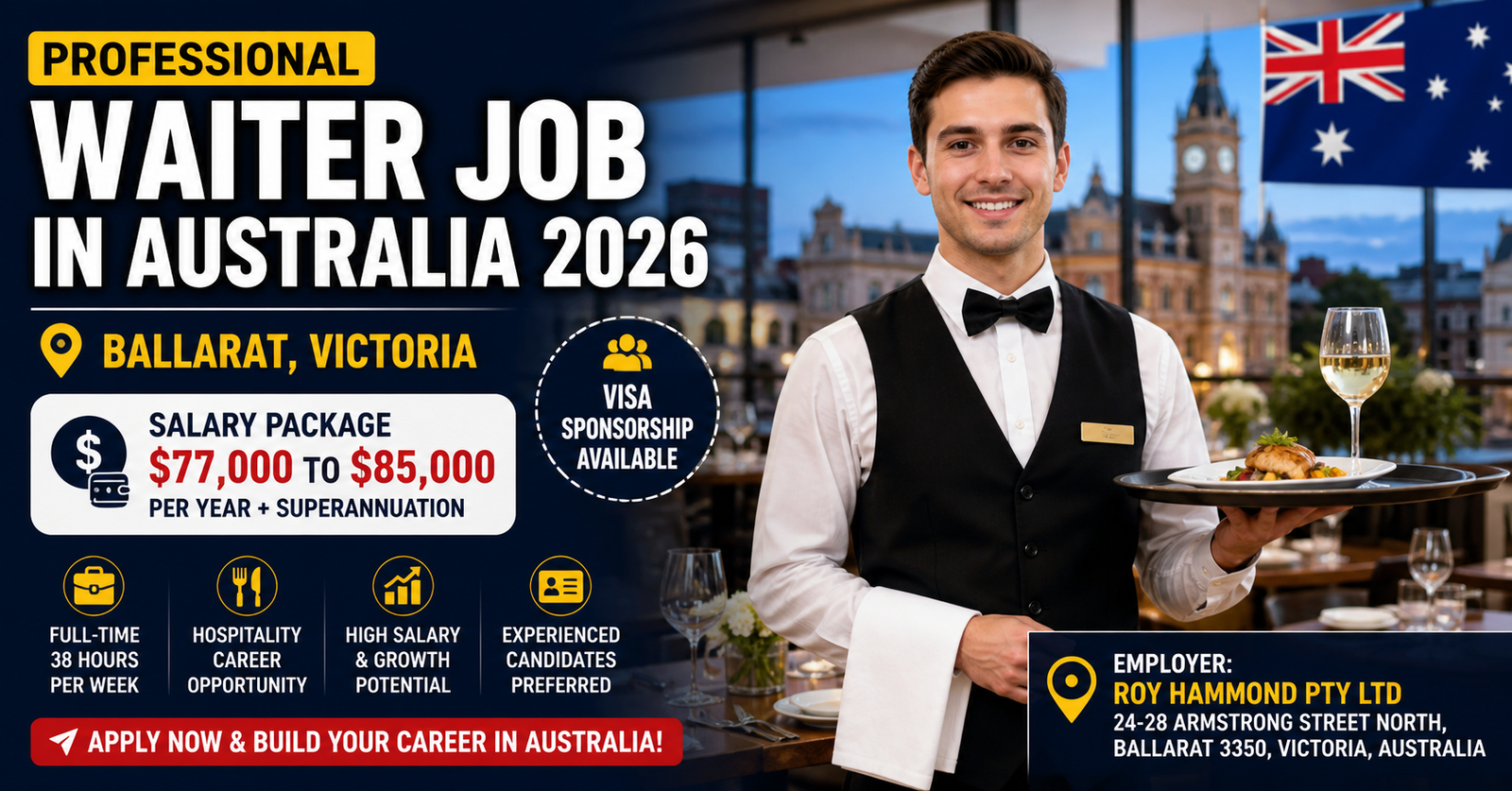 Professional Waiter Job in Australia 2026