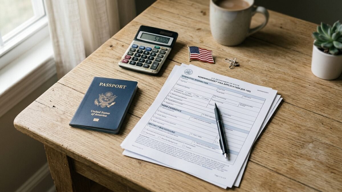 $100,000 H-1B fee 2026 — US work visa application and passport on a desk
