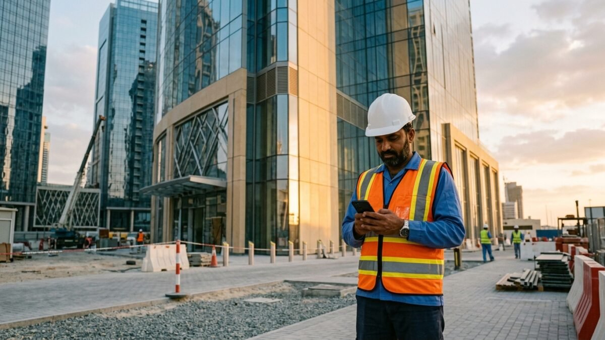 Expat worker checking status during the Saudi work permit grace period