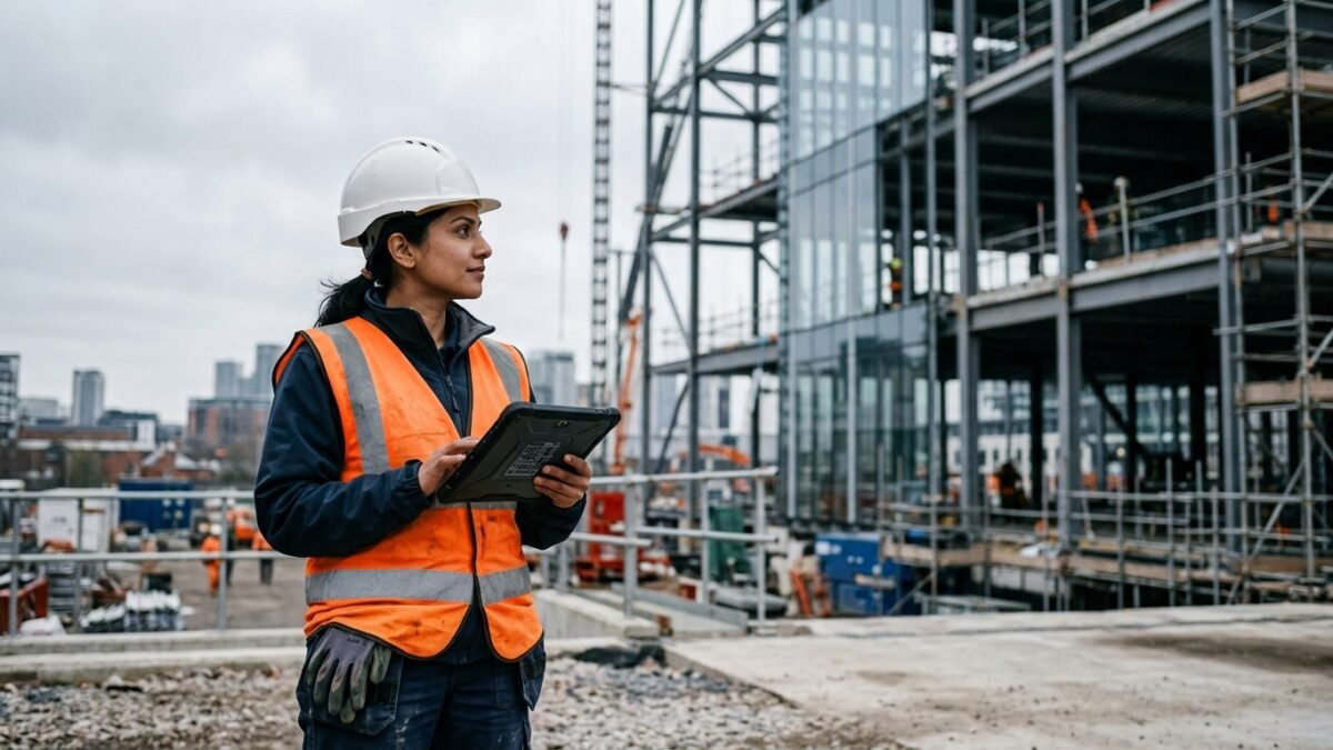 Skilled construction worker on a UK site, illustrating the UK Temporary Shortage List 2027 sponsorable occupations
