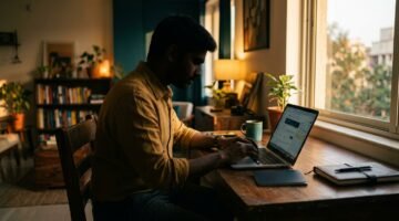 Young Indian professional with passport and laptop — India Young Professionals Scheme ballot 2026 opens 21 July