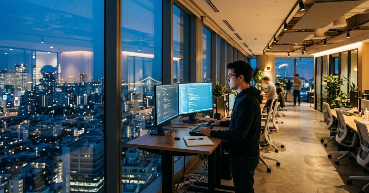 Engineer working in a global tech office, illustrating IT jobs with H-1B sponsorship in 2026