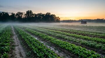 Vegetable field at dawn illustrating agriculture jobs in Canada with visa sponsorship
