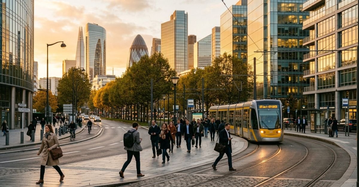 European business district at sunset illustrating living cost vs salary in Luxembourg