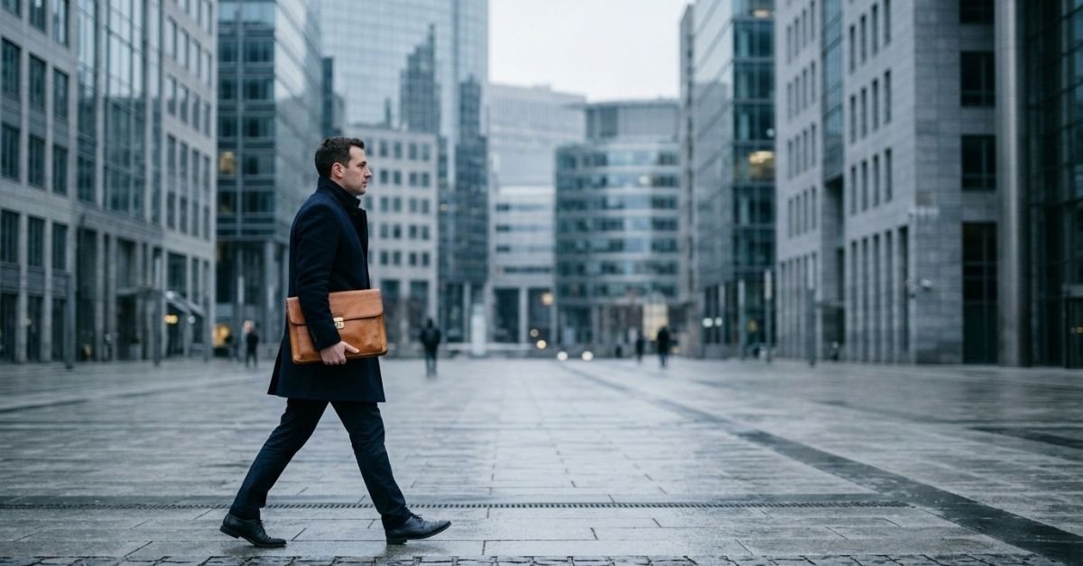 Applicant crossing a city business district, illustrating visa sponsorship jobs in poland 2026