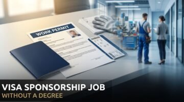 Passport and work permit documents representing a visa sponsorship job without a degree