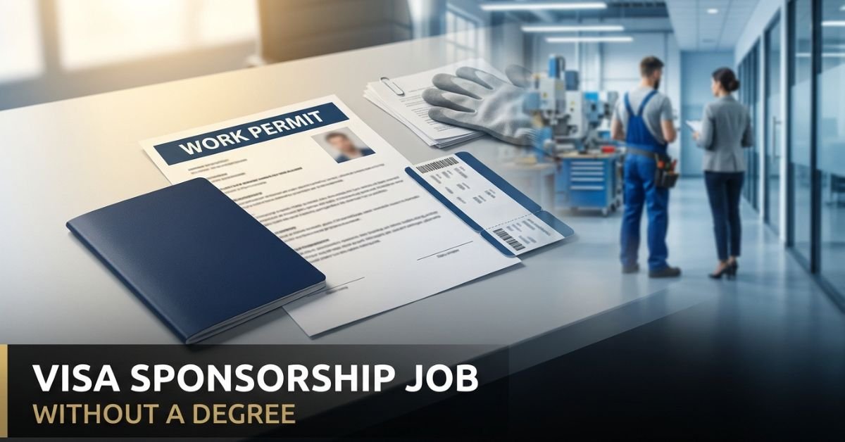 Passport and work permit documents representing a visa sponsorship job without a degree