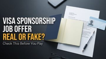 Passport, work permit card and job offer letter used to verify visa sponsorship