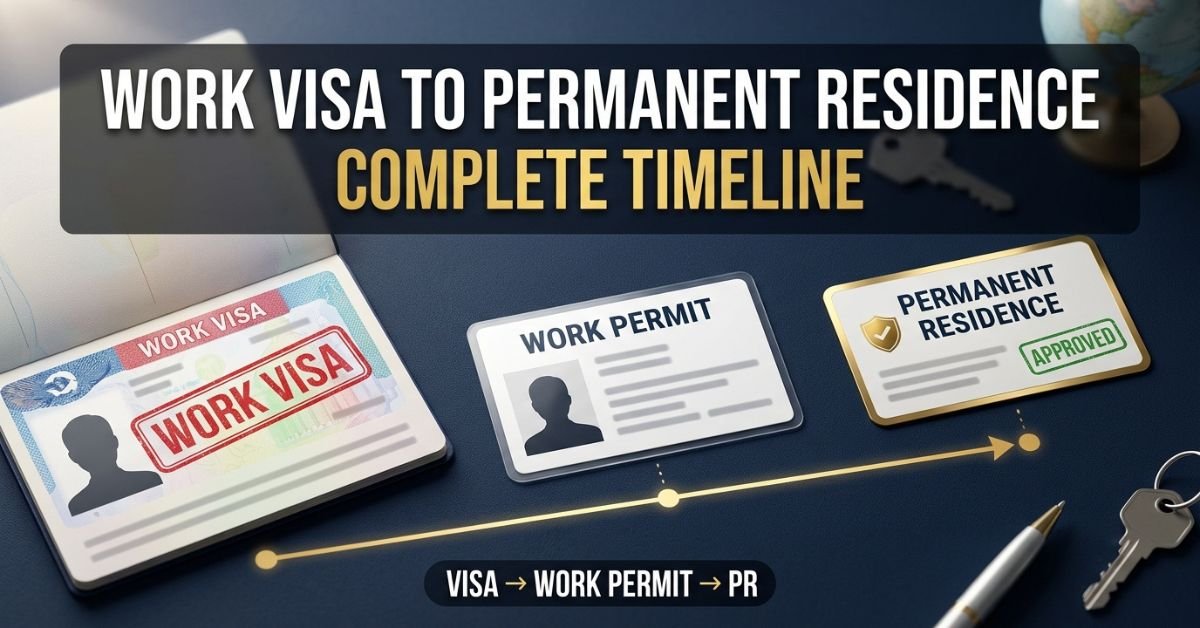 Work visa to permanent residence complete timeline with visa, work permit and PR card